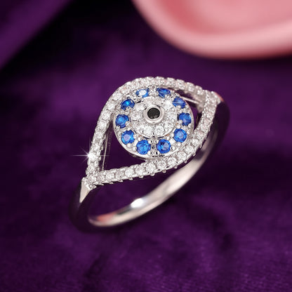 Eye of Protection Ring / Sterling Silver / Blue Zirconia