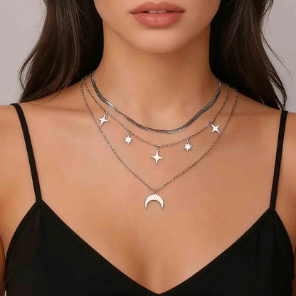 'Celestial Alignment' Layered Necklace / Stainless Steel