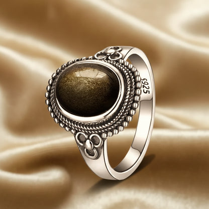 Golden Guardian Ring / Sterling Silver / Golden Obsidian