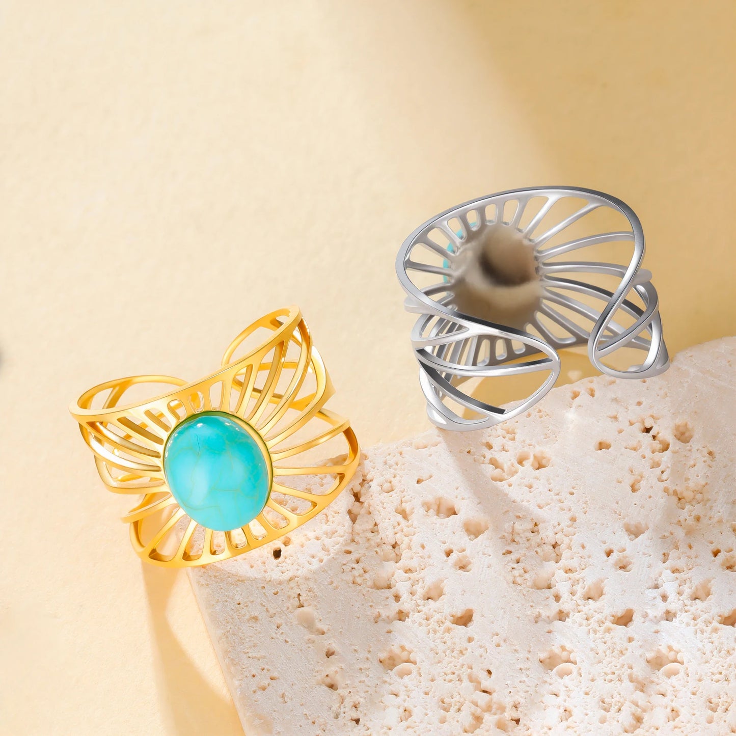 'The Guiding Light' Adjustable Ring / Stainless Steel with Turquoise