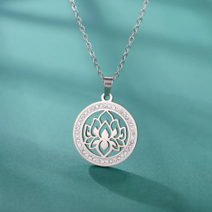 'Lotus Serenity' Lotus Flower Necklace with Cubic Zirconia / Stainless Steel