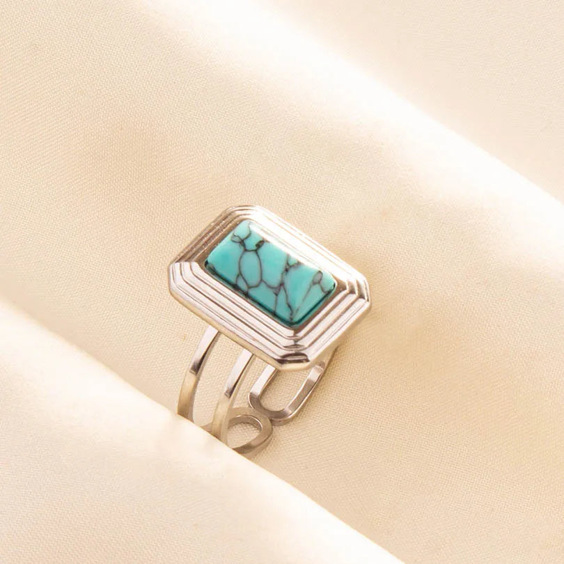 'The Spirit of Serenity' Adjustable Ring / Stainless Steel with Turquoise