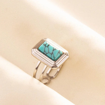 'The Spirit of Serenity' Adjustable Ring / Stainless Steel with Turquoise
