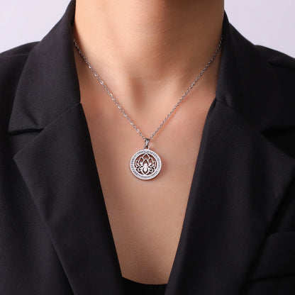 'Lotus Serenity' Lotus Flower Necklace with Cubic Zirconia / Stainless Steel