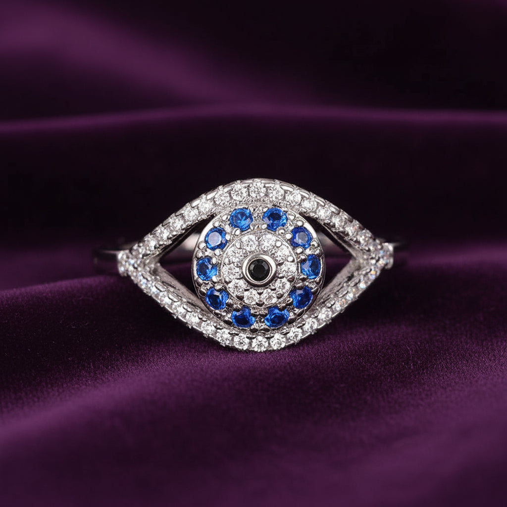 Eye of Protection Ring / Sterling Silver / Blue Zirconia