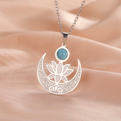 'Lotus Serenity Moon' Pendant / Stainless Steel