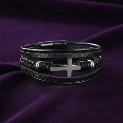 Walk with Faith Leather / Stainless Steel Cross Bracelet