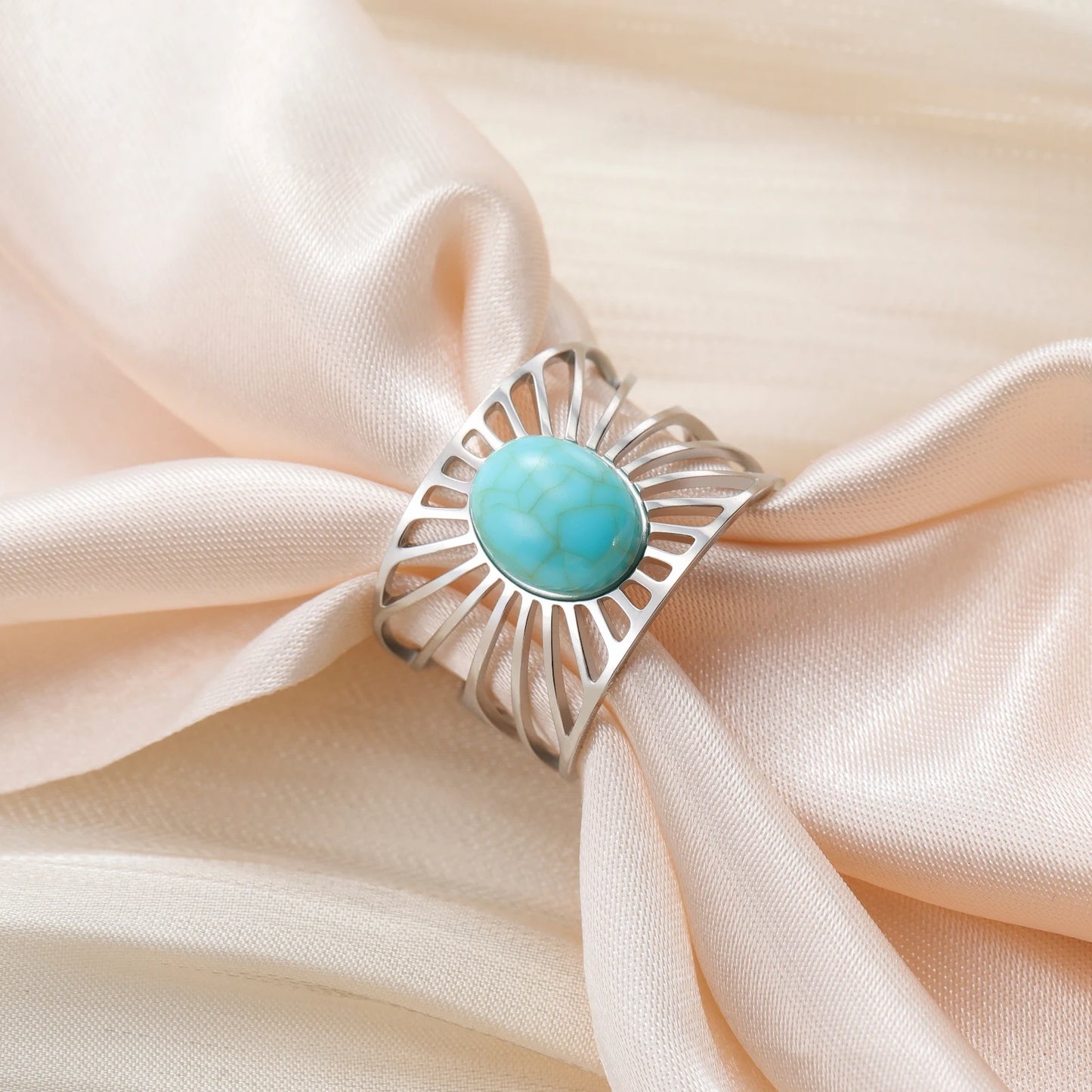 'The Guiding Light' Adjustable Ring / Stainless Steel with Turquoise