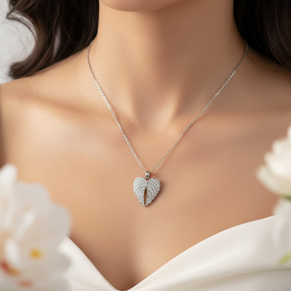 Wings of Grace Necklace / 925 Sterling Silver / Cubic Zirconia