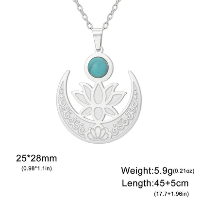 'Lotus Serenity Moon' Pendant / Stainless Steel