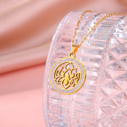 'Lotus Serenity' Lotus Flower Necklace with Cubic Zirconia / Stainless Steel