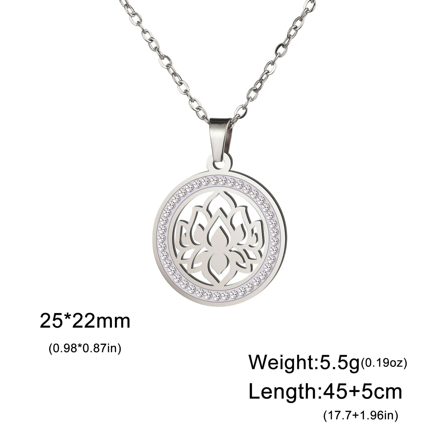 'Lotus Serenity' Lotus Flower Necklace with Cubic Zirconia / Stainless Steel