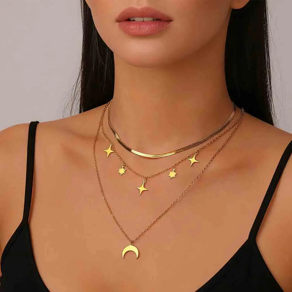 'Celestial Alignment' Layered Necklace / Stainless Steel
