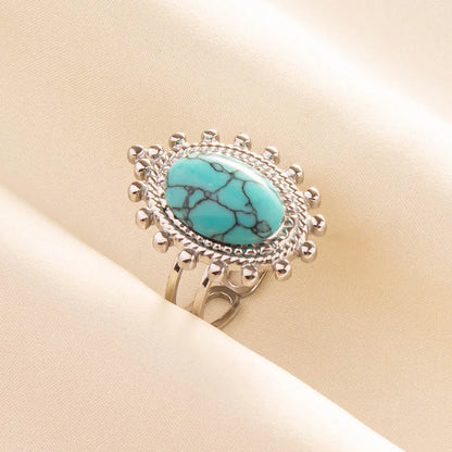 'The Spirit of Serenity' Adjustable Ring / Stainless Steel with Turquoise
