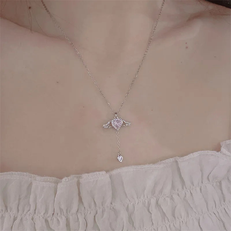 'Divine Love' Angel Wing Necklace / Stainless Steel with Zirconia