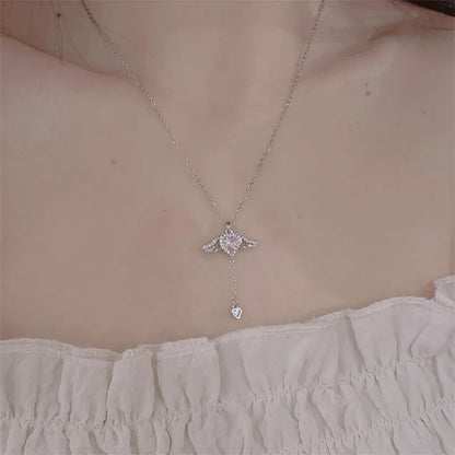 'Divine Love' Angel Wing Necklace / Stainless Steel with Zirconia
