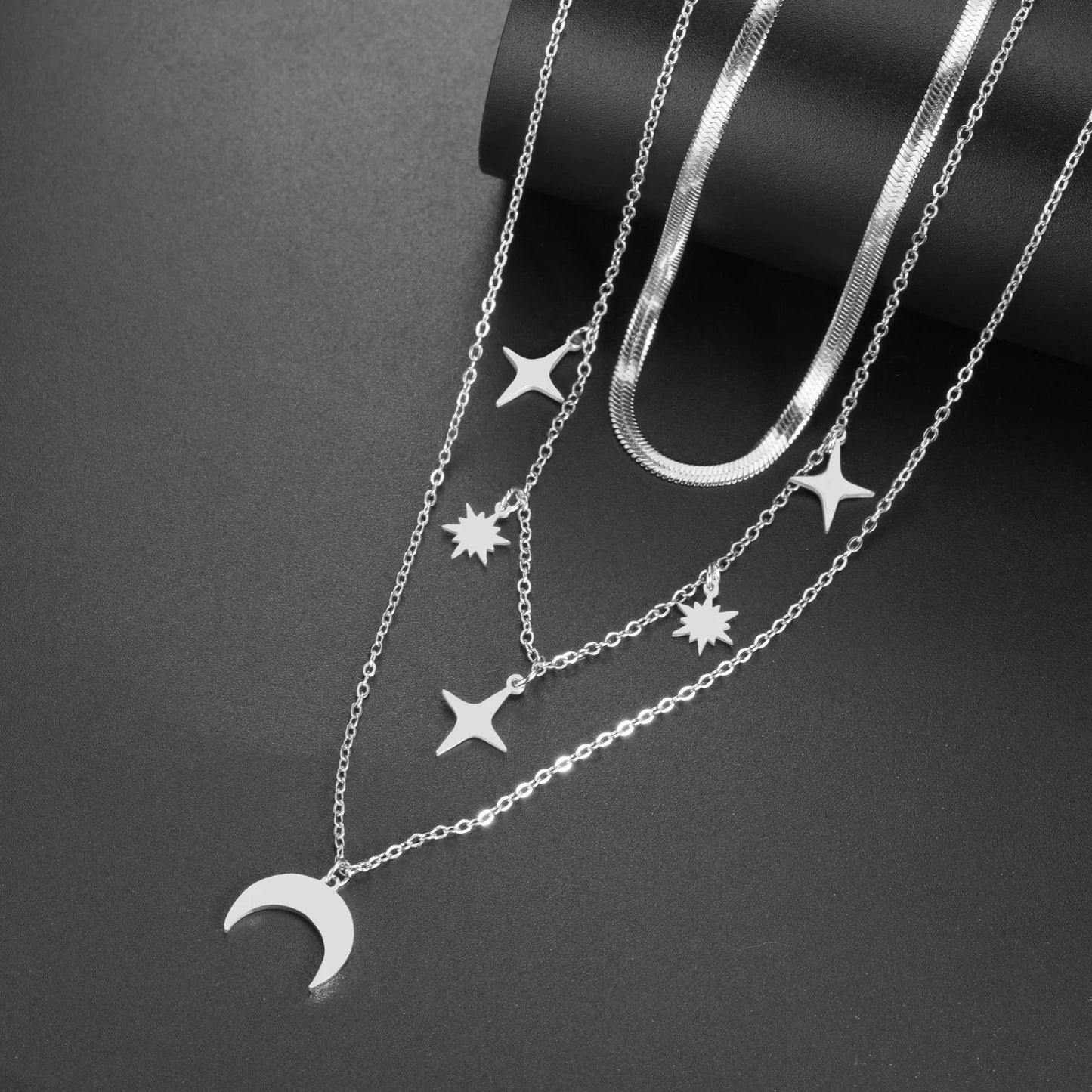 'Celestial Alignment' Layered Necklace / Stainless Steel