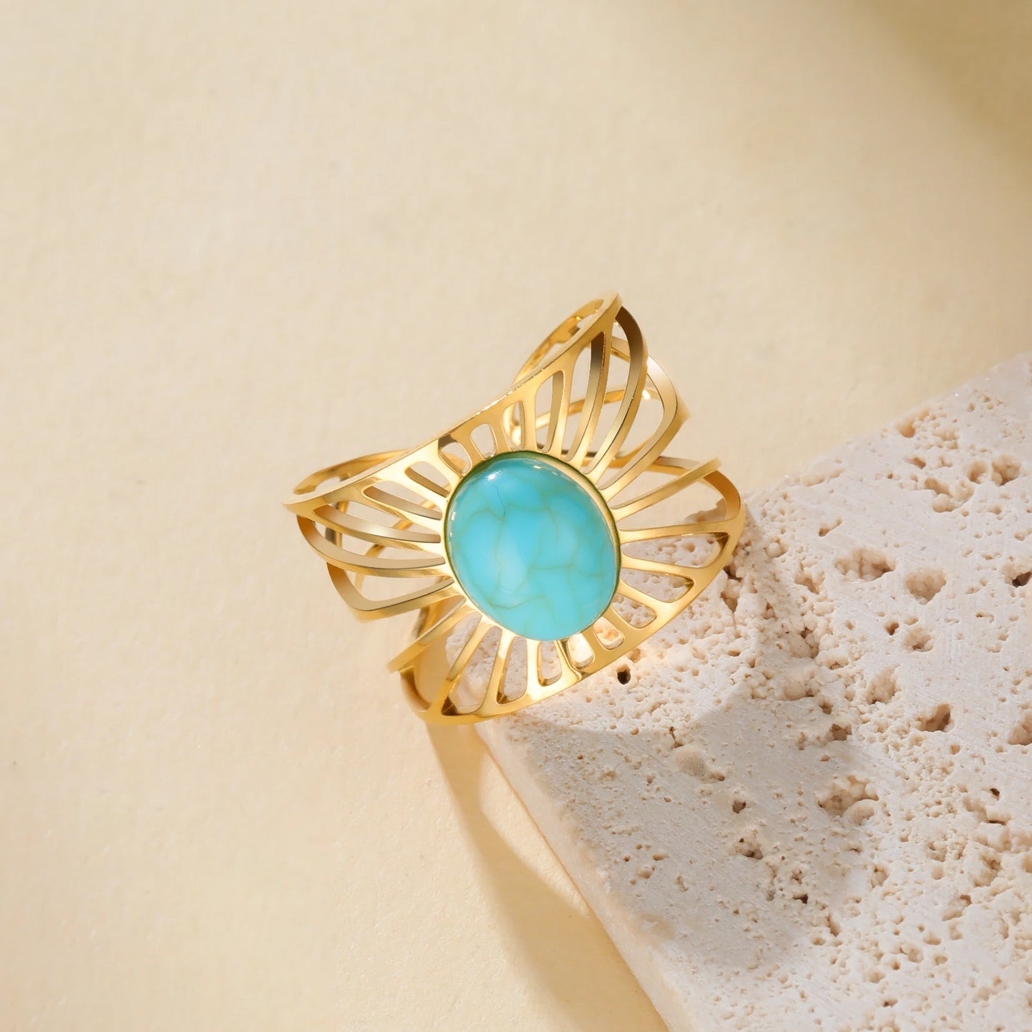 'The Guiding Light' Adjustable Ring / Stainless Steel with Turquoise