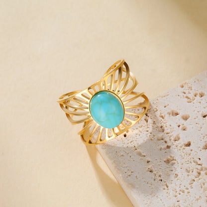 'The Guiding Light' Adjustable Ring / Stainless Steel with Turquoise