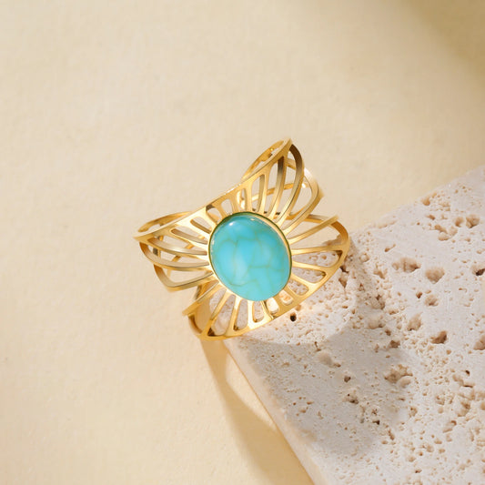 'The Guiding Light' Adjustable Ring / Stainless Steel with Turquoise