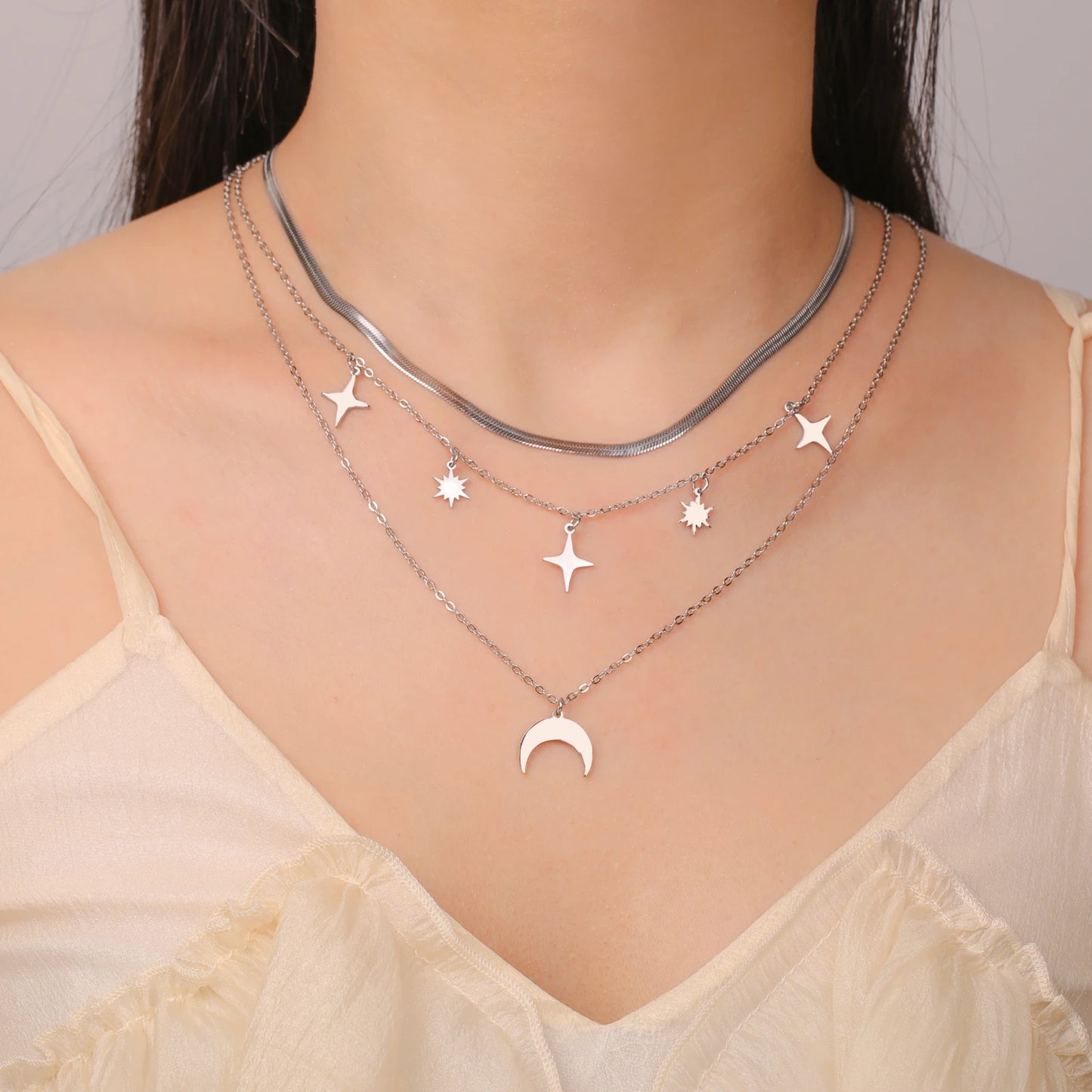 'Celestial Alignment' Layered Necklace / Stainless Steel