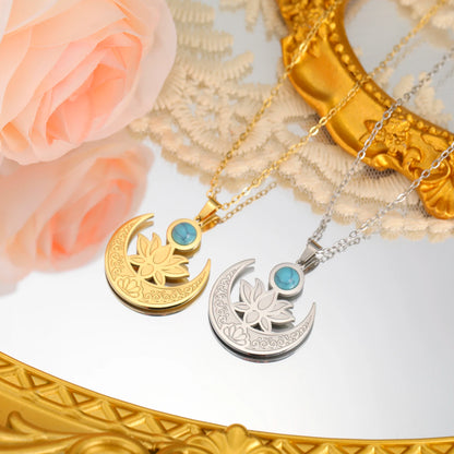 'Lotus Serenity Moon' Pendant / Stainless Steel