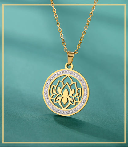'Lotus Serenity' Lotus Flower Necklace with Cubic Zirconia / Stainless Steel
