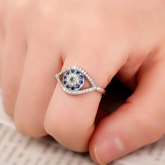 Eye of Protection Ring / Sterling Silver / Blue Zirconia