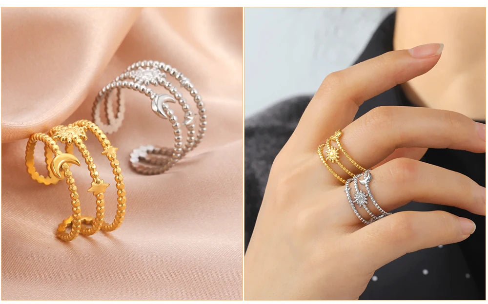 'Celestial Harmony' Adjustable Ring / Stainless Steel
