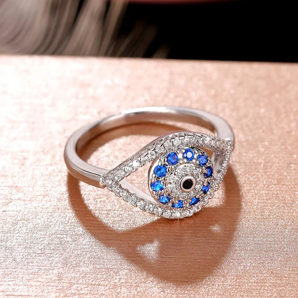 Eye of Protection Ring / Sterling Silver / Blue Zirconia
