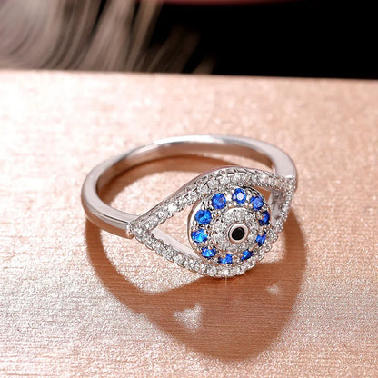Eye of Protection Ring / Sterling Silver / Blue Zirconia