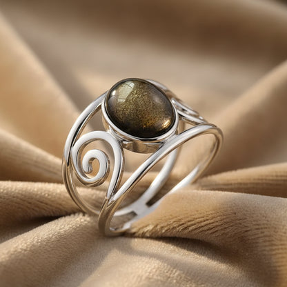 Golden Guardian Ring / Sterling Silver / Golden Obsidian
