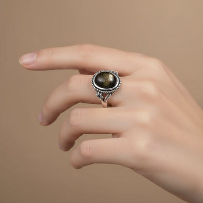Golden Guardian Ring / Sterling Silver / Golden Obsidian