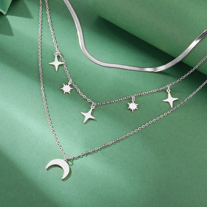 'Celestial Alignment' Layered Necklace / Stainless Steel