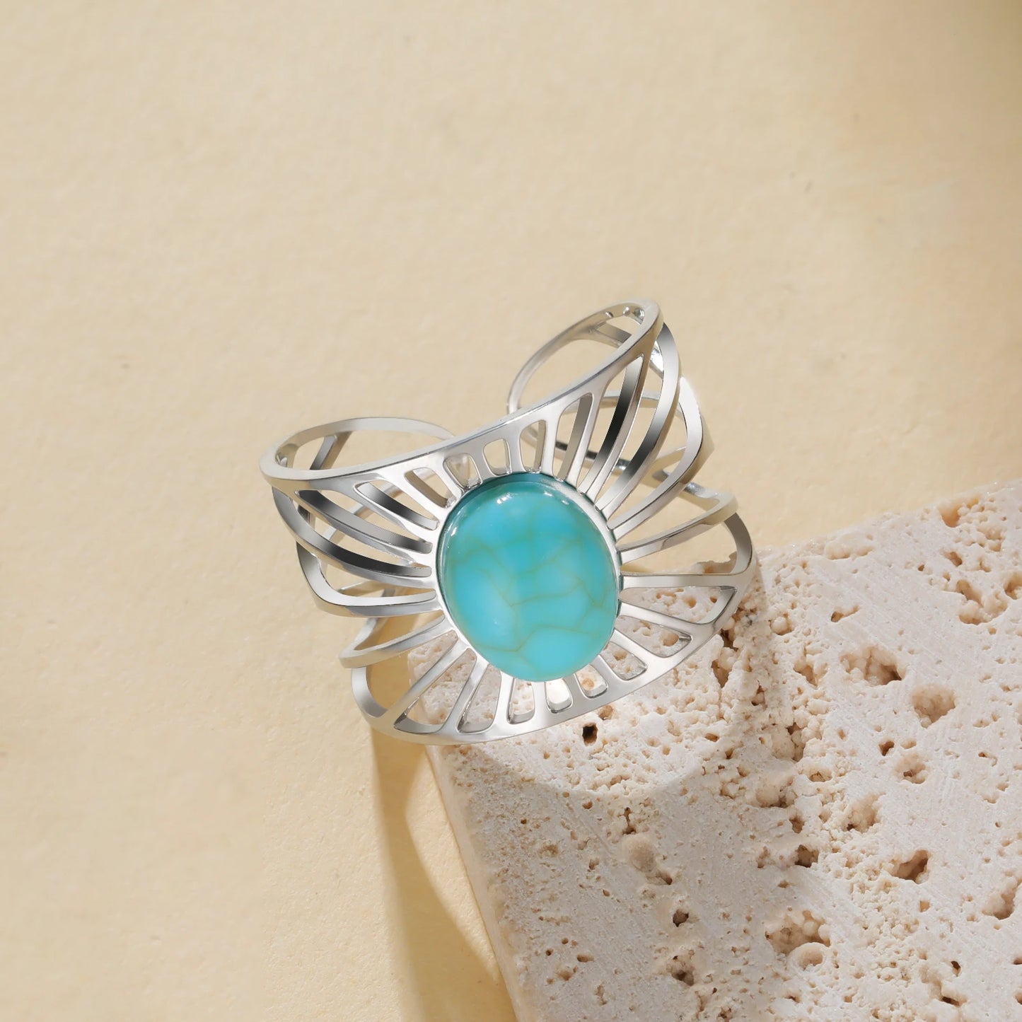 'The Guiding Light' Adjustable Ring / Stainless Steel with Turquoise