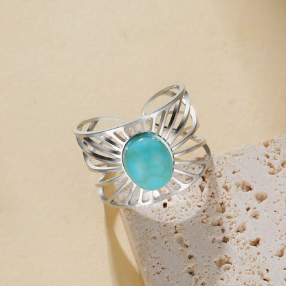 'The Guiding Light' Adjustable Ring / Stainless Steel with Turquoise