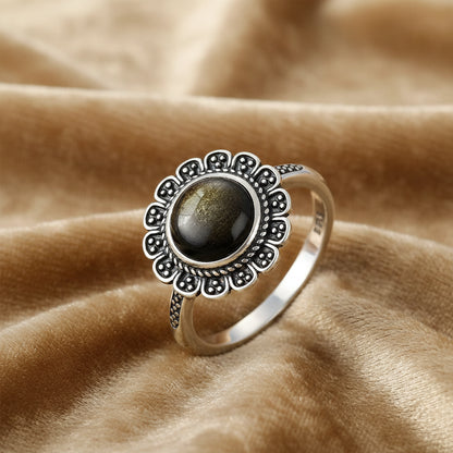 Golden Guardian Ring / Sterling Silver / Golden Obsidian