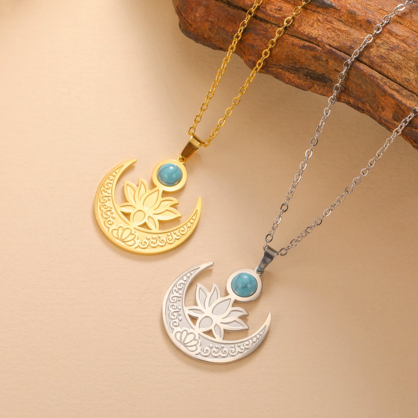 'Lotus Serenity Moon' Pendant / Stainless Steel
