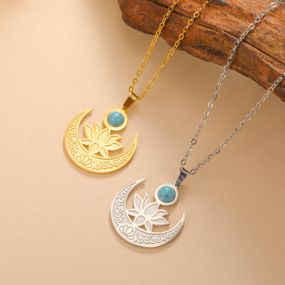 'Lotus Serenity Moon' Pendant / Stainless Steel