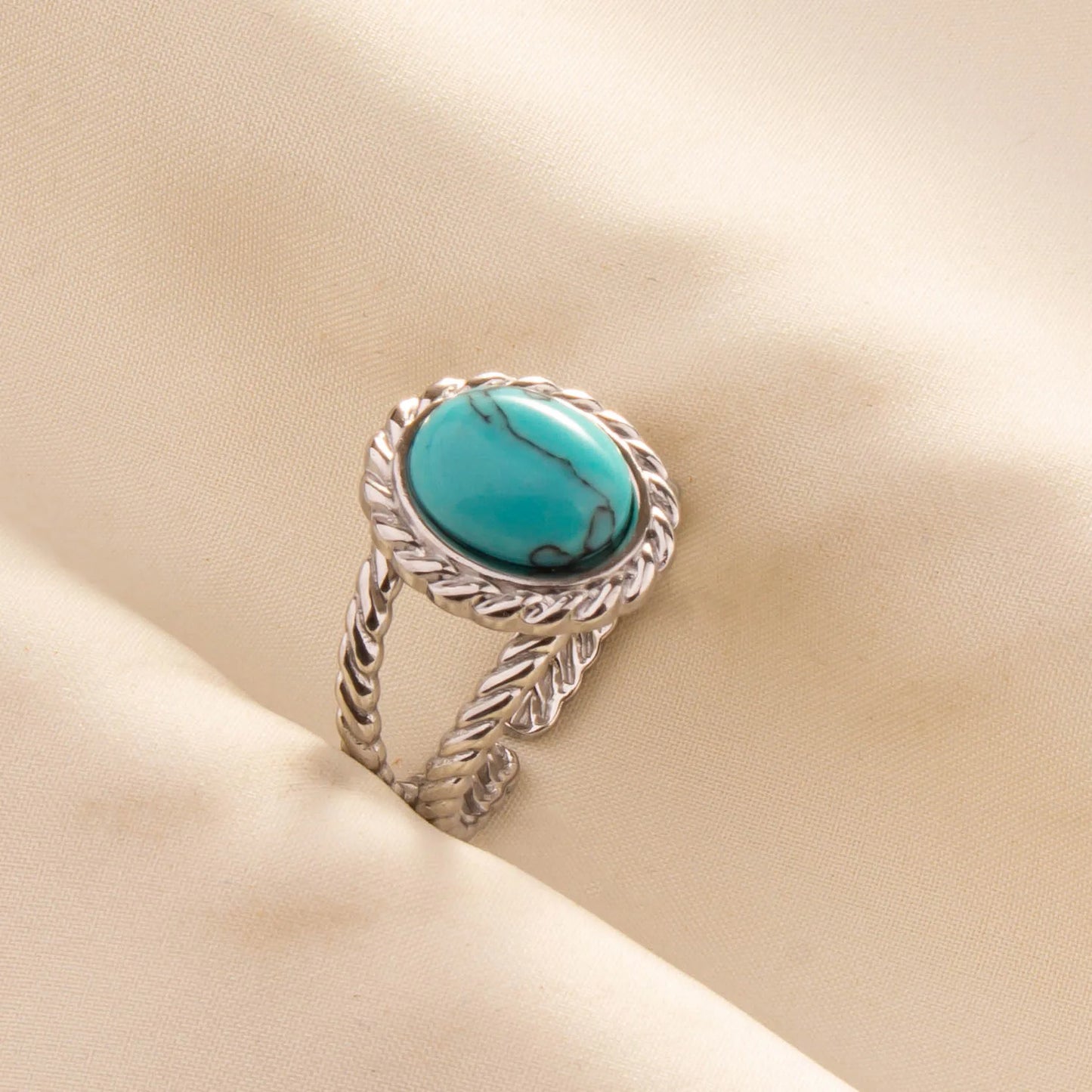 'The Spirit of Serenity' Adjustable Ring / Stainless Steel with Turquoise
