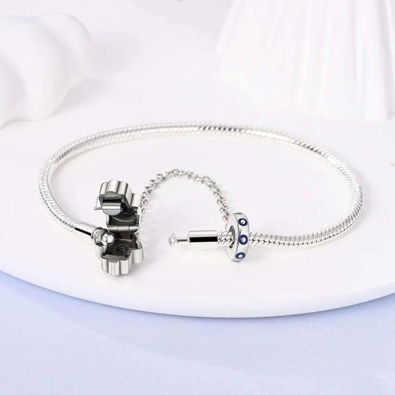 'Eternal Protection' Hamsa Charm Bracelet with Safety Chain / 925 Sterling Silver