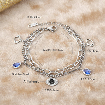 Protected in Light Charm Bracelet / Stainless Steel / Blue & Clear Cubic Zirconia