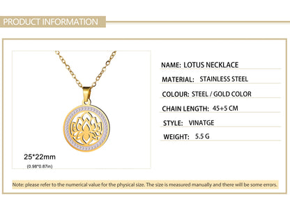 'Lotus Serenity' Lotus Flower Necklace with Cubic Zirconia / Stainless Steel