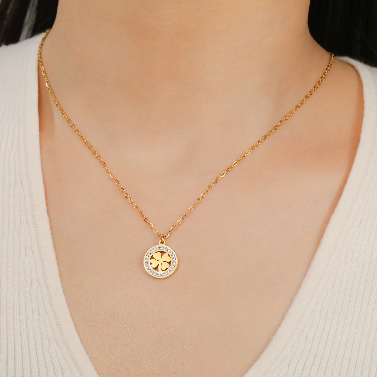 'The Sacred Luck' Four Leaf Clover Necklace / Stainless Steel