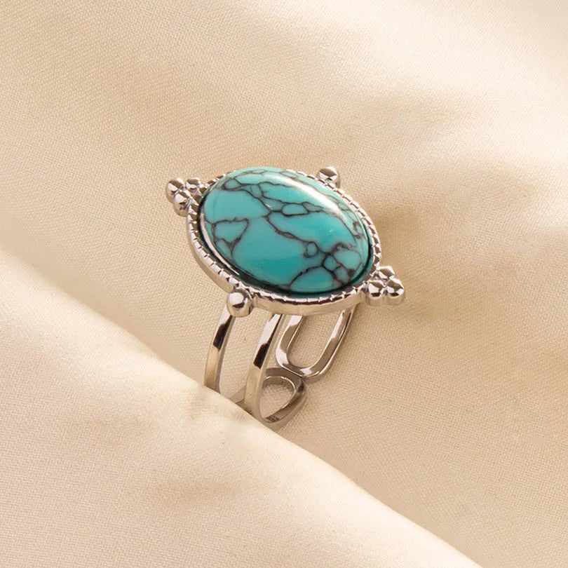 'The Spirit of Serenity' Adjustable Ring / Stainless Steel with Turquoise