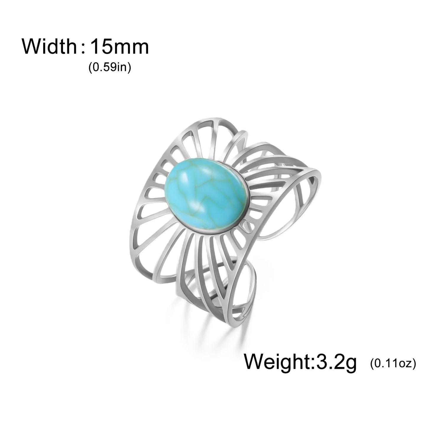 'The Guiding Light' Adjustable Ring / Stainless Steel with Turquoise