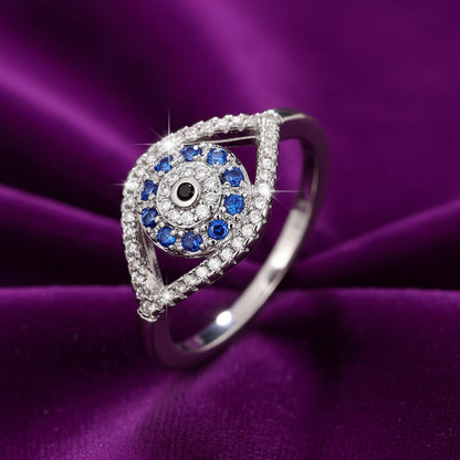 Eye of Protection Ring / Sterling Silver / Blue Zirconia