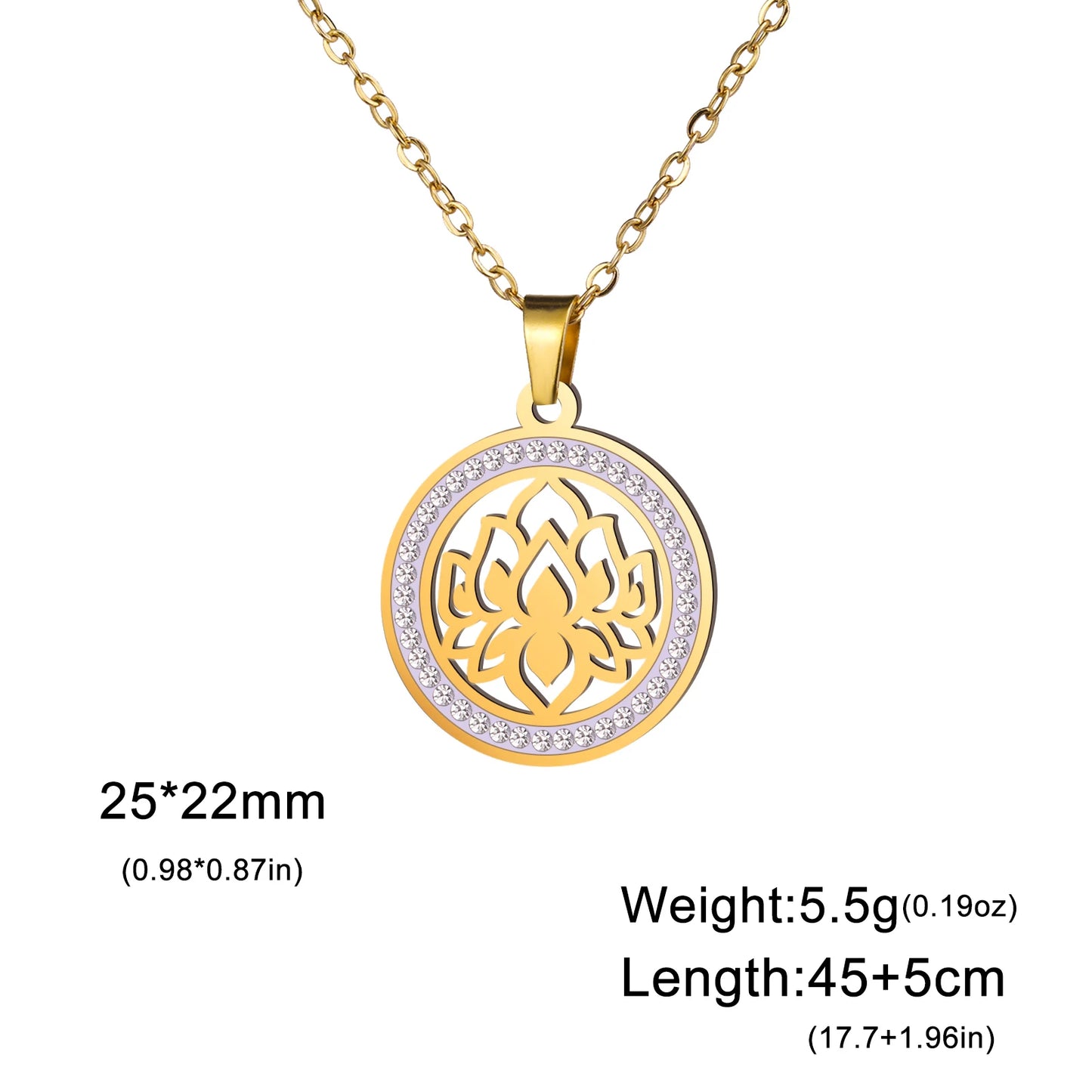 'Lotus Serenity' Lotus Flower Necklace with Cubic Zirconia / Stainless Steel