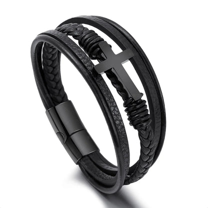 Walk with Faith Leather / Stainless Steel Cross Bracelet