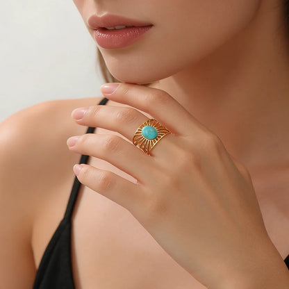 'The Guiding Light' Adjustable Ring / Stainless Steel with Turquoise